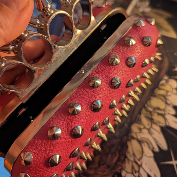 Spiked Hot Pink Evening Clutch with Strap - Picture 6 of 7